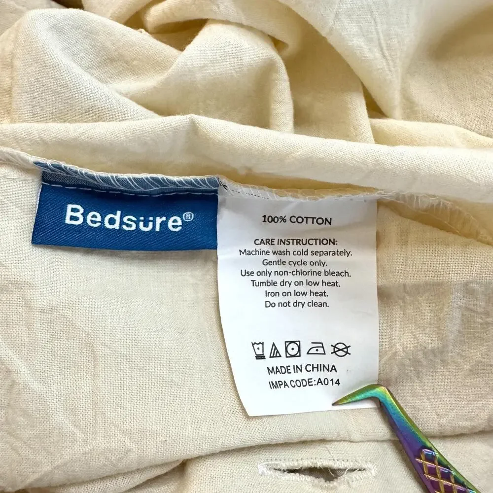 Bedsure Beige King Duvet Cover 100% Cotton Button Closure Minimalist Hygge EUC